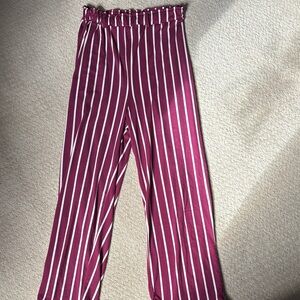Striped Burgundy and White Straight Leg Pants